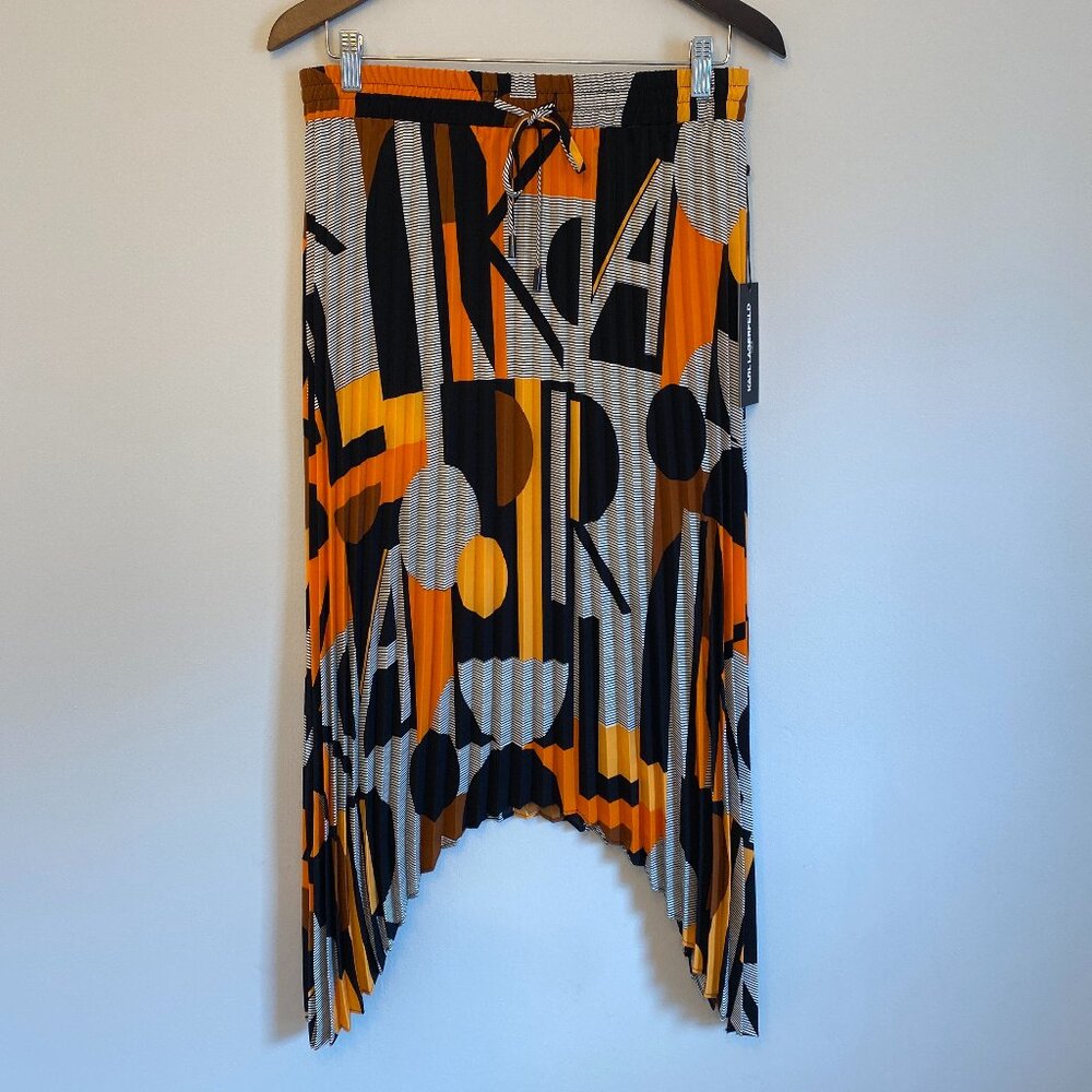 Karl Lagarfeld Paris Pleated Midi Skirt – Bold Graphic Print -NWT